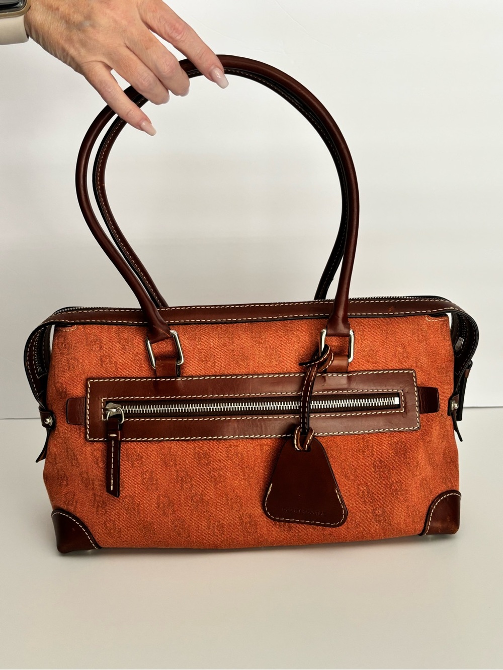 Vintage Dooney & Bourke Rust Orange DB Monogram Canvas Satchel Bag